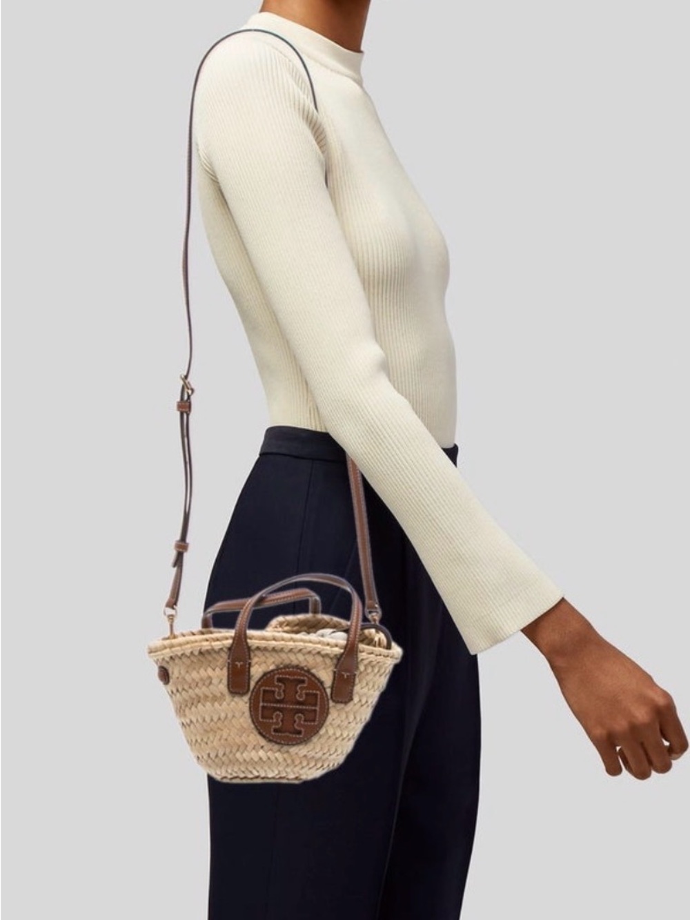 Tory Burch Natural Woven Straw Tote with Brown Leather Trim - Picture 8 of 12